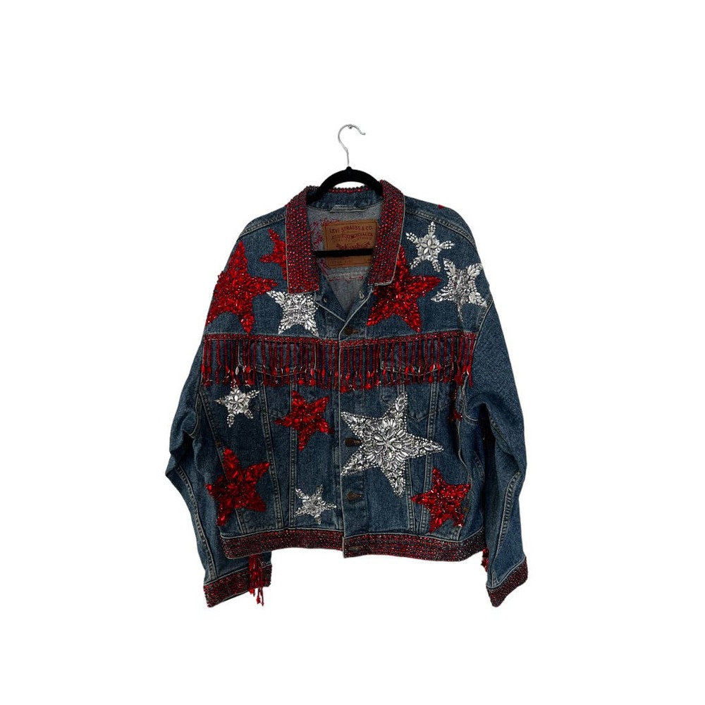 Vintage Levi’s Bedazzled Festive USA Fringe Denim Jean Jacket
